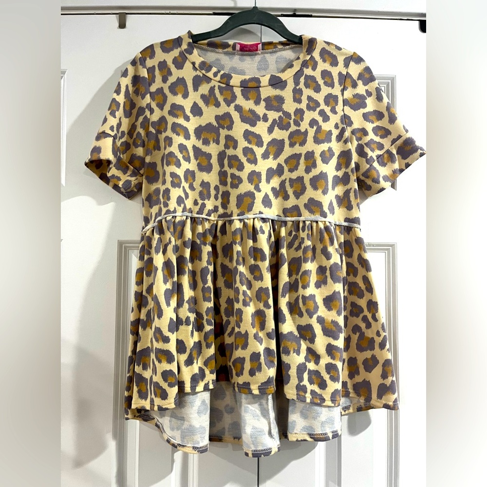 Pink Lily Beige, mustard, and Brown Leopard Print Babydoll Top
